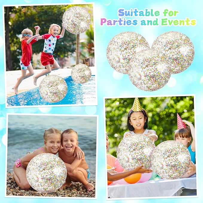 12 Pack 12 Inch Glow in The Dark LED Beach Ball Jumbo Confetti Glitters Inflatable Ball Swimming Pool for Party Pool Summer(Colorful)