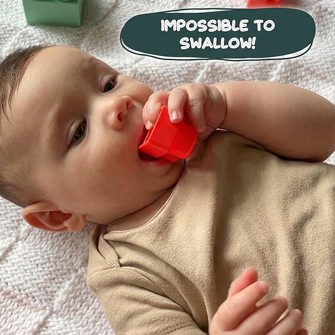 Big Soft Building Blocks for Toddlers 1-3 Year Olds - 20-Pieces Mega Blocks with Booklet for Sensory & Motor Skills - STEM Large Squishy Rubber Blocks for Babies - Montessori Stacking Baby Toys