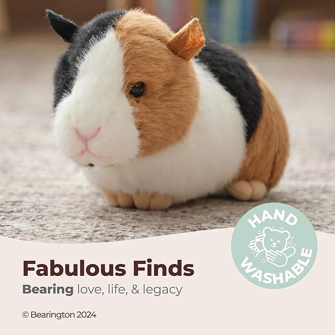 Bearington Scooter Plush Guinea Pig Stuffed Animal Toy - 8" Realistic Guinea Pigs Stuffed Animals with Soft Cuddly Body and Bean Bag Weight - Cute, Adorable Cavy Plushies Gift for Kids and Pet Lovers