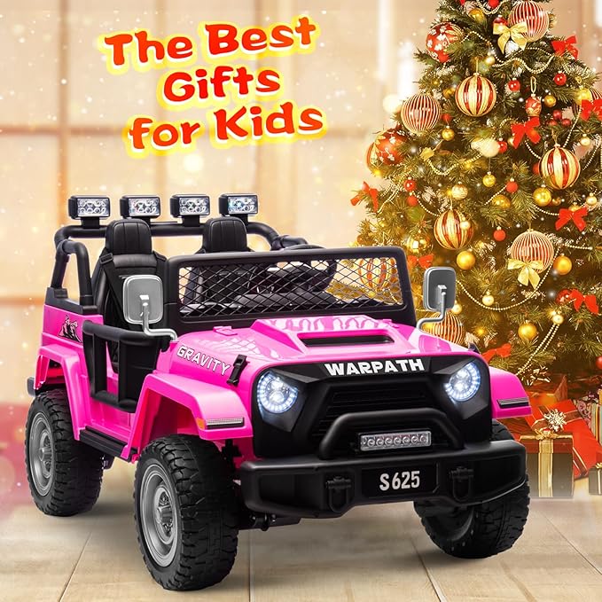 OTTARO Ride on Cars Vehicles 2 Seater, Battery Powered 12V Large Electric Truck for Kids with Remote Control, Spring Suspension, LED Lights, Music(Pink)