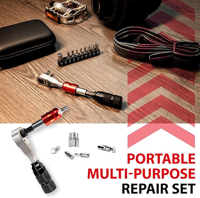 EMERK Bike Repair Tool Kit – Bicycle Multi-Tool Kit with Mini Pump, Ratchet Reversible Tool &10 Tool Bits, Tire Levers, and Portable Bag for Camping and Travel