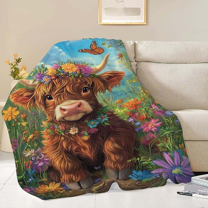 Highland Cow Throw Blanket Highland Cattle Stuff Gifts for Kids Girls Boys Adults Women Man Soft Cozy Warm Plush Fluffy Fuzzy Fleece Blanket Decor 40''X50''