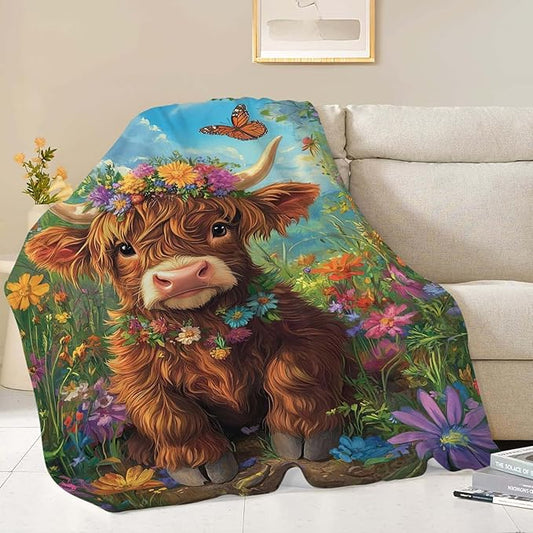 Highland Cow Throw Blanket Highland Cattle Stuff Gifts for Kids Girls Boys Adults Women Man Soft Cozy Warm Plush Fluffy Fuzzy Fleece Blanket Decor 50''X60''