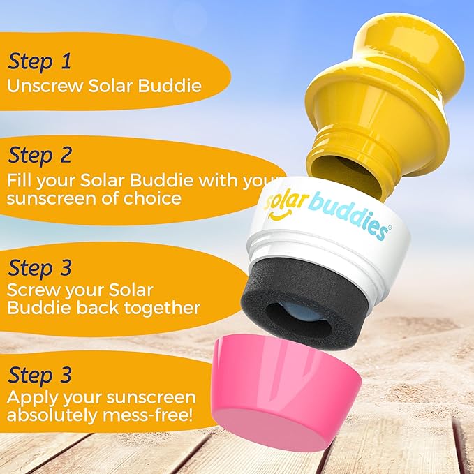 Solar Buddies Sunscreen Applicator - Blue & Pink Duo - BPA-Free Refillable Roll on Sponge Sunscreen, Suncream & Lotion Applicator For Kids, Adults & Families - Holds 3.4fl oz, Perfect Size for Travel