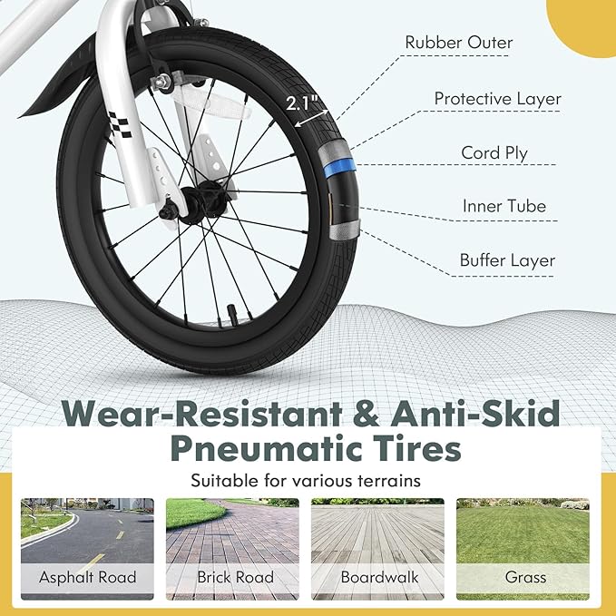 COSTWAY Kids Bike, 12 14 16 18 Inch Toddler Bike for Boys & Girls Aged 3-8 Years Old, Kids Bicycle w/Removable Training Wheels, Handbrake & Coaster Brake, Basket, Bell