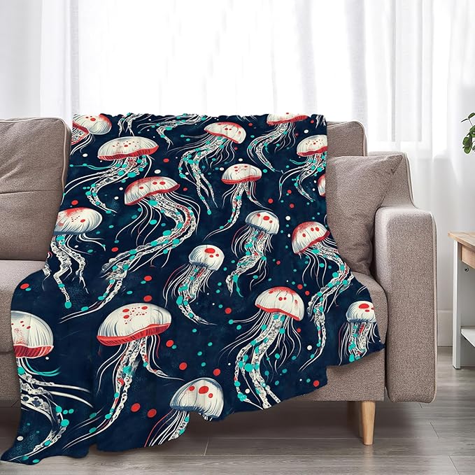 Jellyfish Blanket Fleece Soft Warm Plush Jellyfish Throw Blanket Lightweight Plush Fuzzy Cozy Blankets Gift for Kids Adult Suitable for Couch Sofa Bed 50"X40"