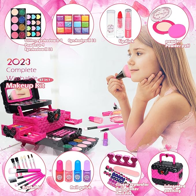Kids Makeup Sets for Girls - Kids Makeup Kit for Girls, Maquillaje para Niñas, Play Make Up Kit, Best Toys for Little Girl,Princess Toddler Kid Stuff, Ages456789 10-12 Year Old Girl Birthday Gifts