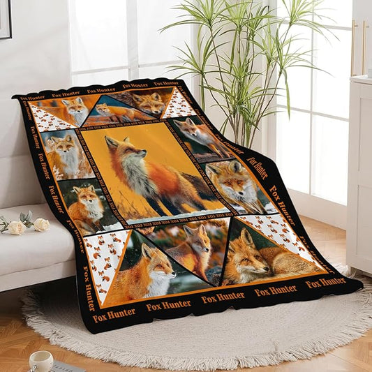 Fox Throw Blanket Orange Fox Stuff Gifts for Kids Girls Boys Adults Women Men Soft Cozy Warm Plush Fluffy Fuzzy Fleece Blanket Decor 60''X80''