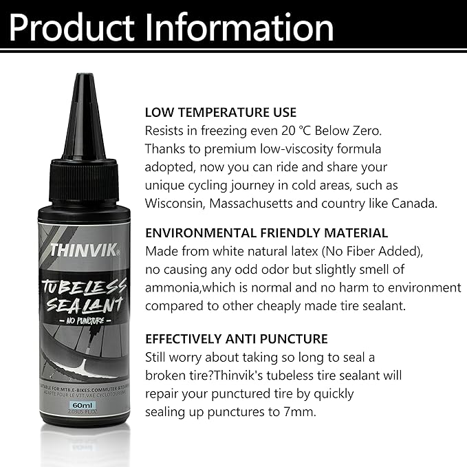 Thinvik Tubeless Bike Tire Sealant 60ML(2oz)*2/4/6 Bottles No Puncture Hassle and Leak Prevention for Road Bike MTB CX and Gravel Bicycle Tyres Sealant