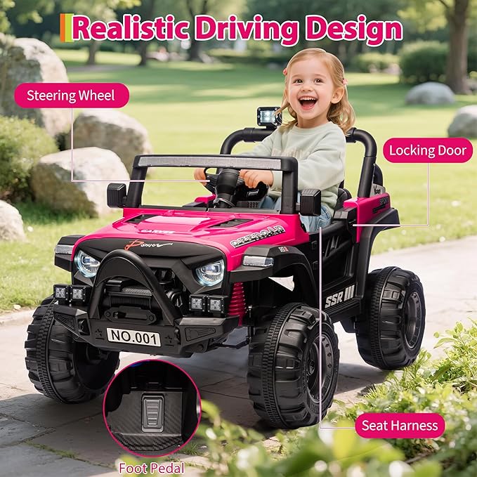 12V Ride On Car for Kids, Ride On Toy w/Parent Remote, Spring Suspension, Bluetooth, Music & Horn, LED Light, 4.1MPH Max Speed, 3 Speeds, Electric Car for Kids Toddlers Age 3-8, Rose Pink