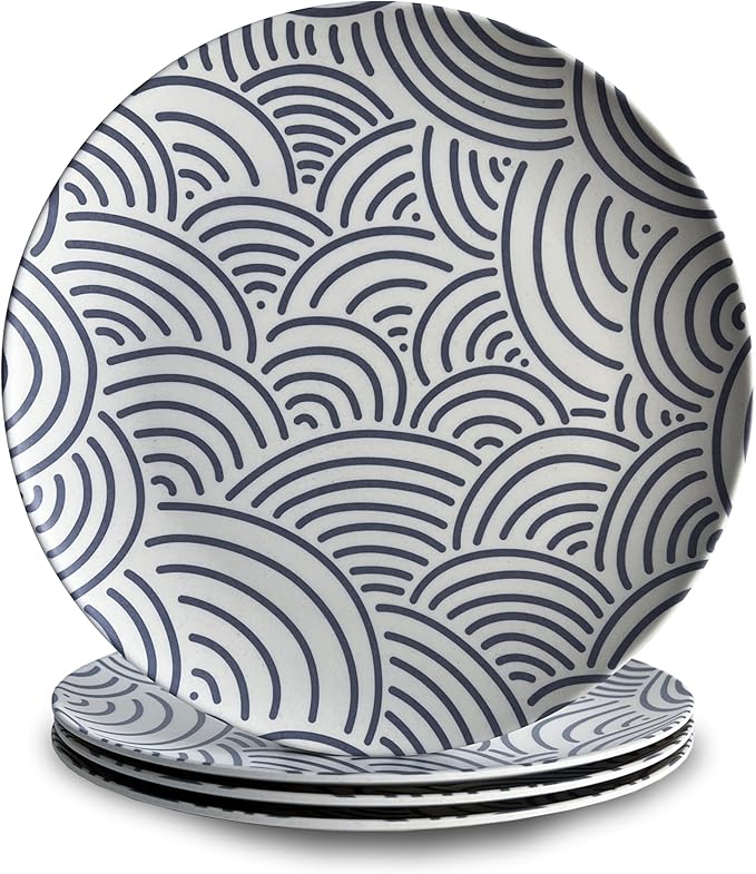 Nook Theory 4 Pack Reusable Bamboo Plates - Non-Toxic Toddler and Kids Plate, Dishwasher Safe, Not Microwavable Dinnerware (Coast 8")