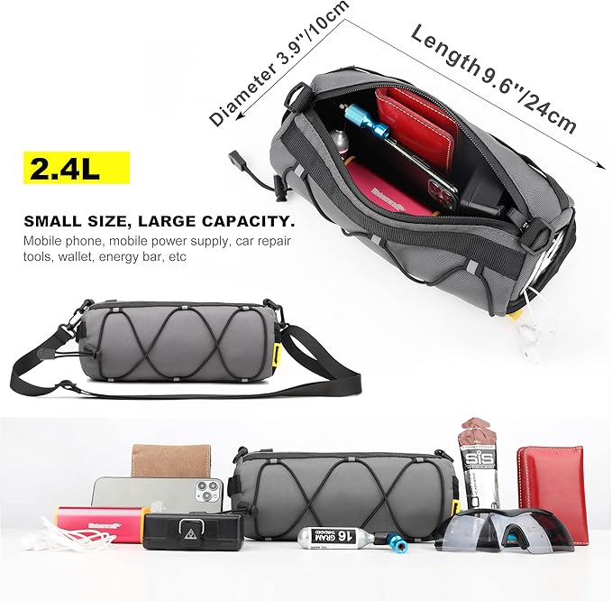 Rhinowalk Bike Handlebar Bag, Bicycle Front Bag Shoulder Bag Storage Bag with Shoulder Strap for Road Mountain Bike Cycling Travel