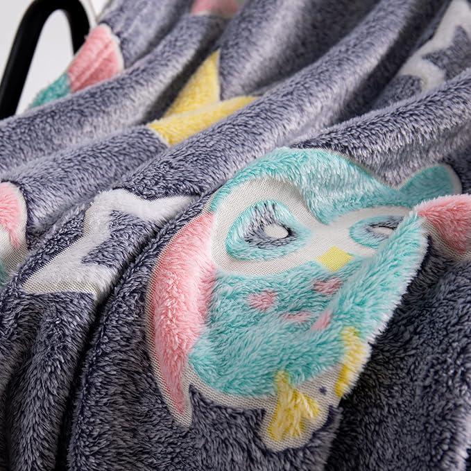 QSTEHEML Owl Glow in The Dark Blanket,Owl Gifts Toys for Kids Boys Age 3-12 Years Old,Birthday, for Child, Toddler, Teen, and Grandkids Soft Throw 50"×60"