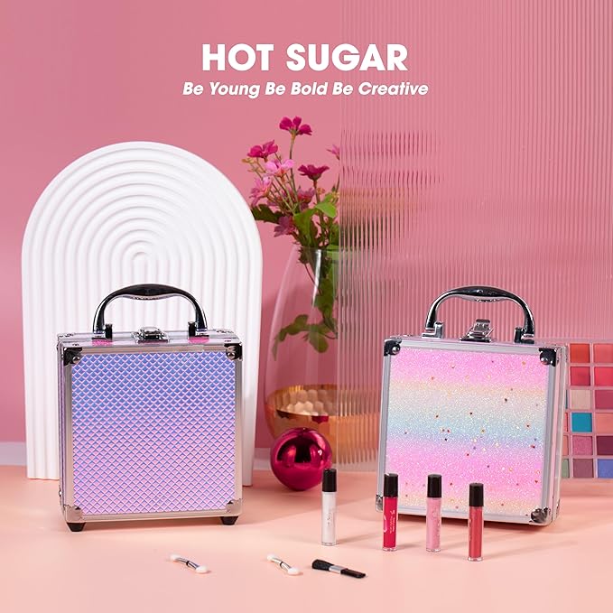 Hot Sugar Girls Makeup Kit Age 4-6 7-8 10-12, Little Girl Makeup Set, Makeup Kit for Teenagers 13-15 Includes Eyeshadow Lip Gloss Blush Highlighter Bronzer Brush (Mermaid)