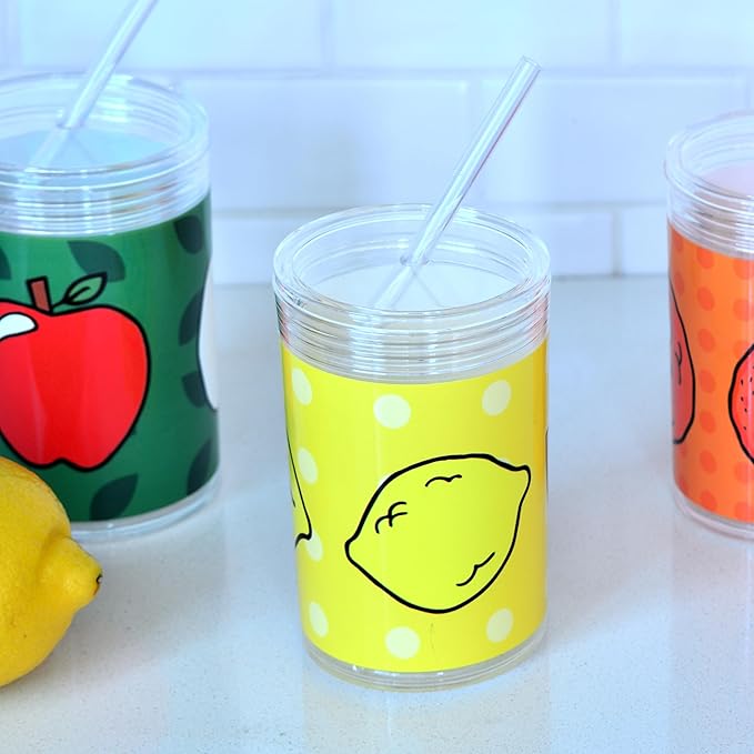 Youngever Kids Tritan Cup with Straws, Reusable 14 Ounce Toddler Cup with Lid and Straw, Unbreakable Kids Tritan Tumbler with Straw (Lemon)