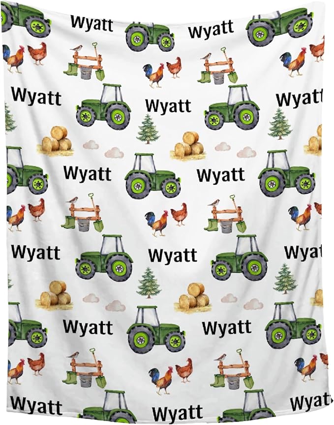 Custom Farm Tractor Blanket with Name Personalized Farm Tractor Blankets for Girls Boys Women Men Customized Blanket Gifts for Birthday 50"x60"for Teens