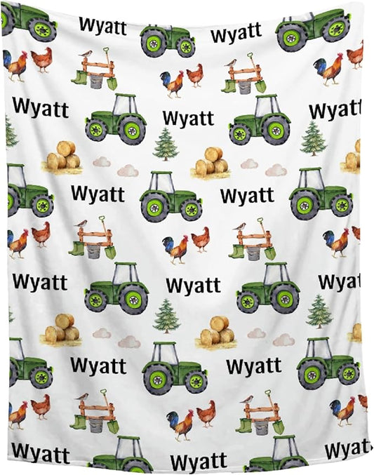 Custom Farm Tractor Blanket with Name Personalized Farm Tractor Blankets for Girls Boys Women Men Customized Blanket Gifts for Birthday 40"x50"for Kids/Small Pets