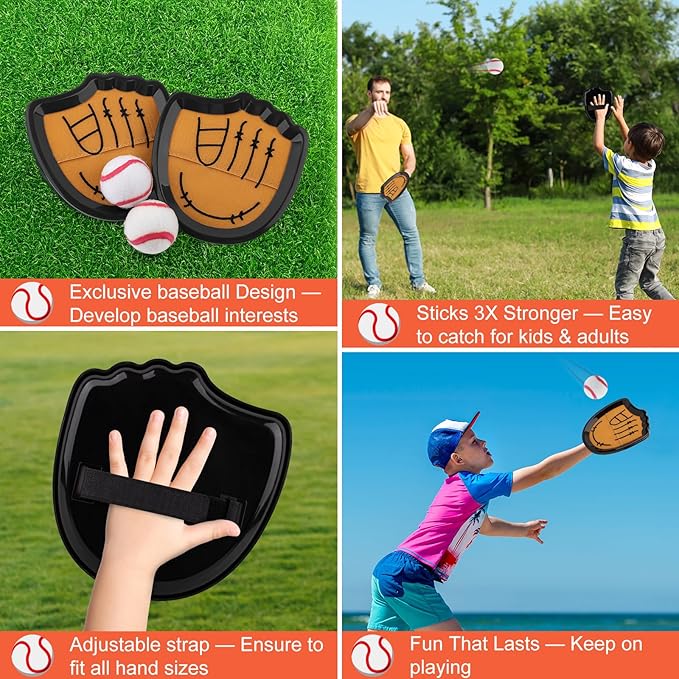 Aywewii Toss and Catch Ball Set Beginner Baseball Training Gloves Beach/Pool Toys Outdoor/Backyard Games for Toddlers and Kids Ages 3-8 Fun Gift for Boys and Girls (Black, 4 Paddles & 4 Balls)