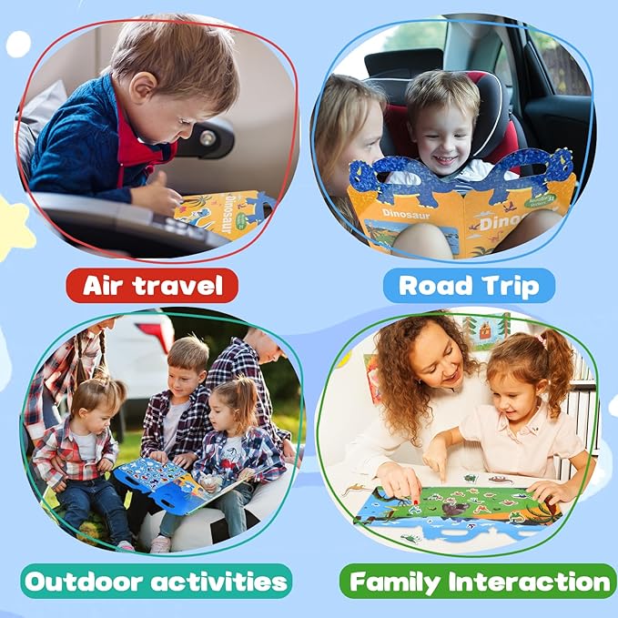 ASTARON 3 Pack Reusable 3D Puffy Sticker Book for Kids 3-6, Jelly Sticker Game Educational Sensory Learning Toy, Travel Toys and Busy Book(Animal Shade Handle)