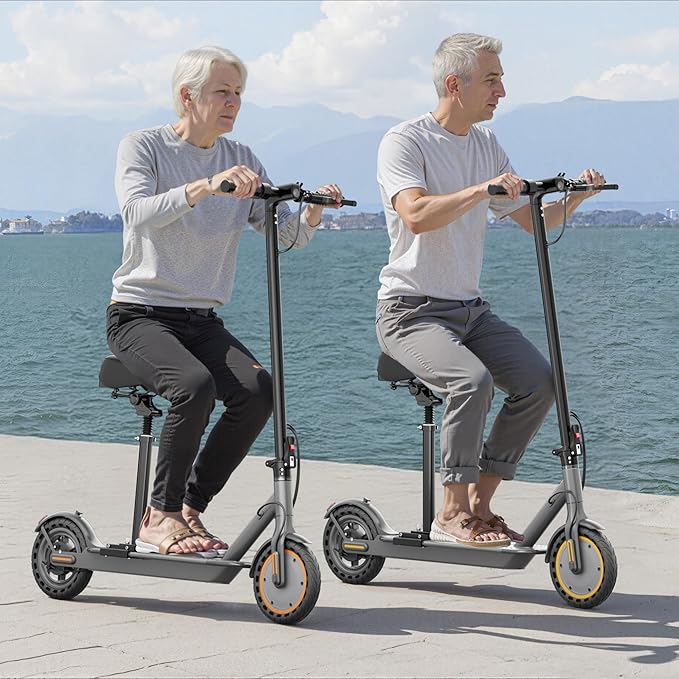 Electric Scooter, Folding E Scooter for Adults with Seat, 350W Motor, 8.5" Tire, 19MPH, 21Mile Long Range Lightweight Teens Commuting Sit Down Escooter with App, Bluetooth, Dual Brake (Seat Optional)