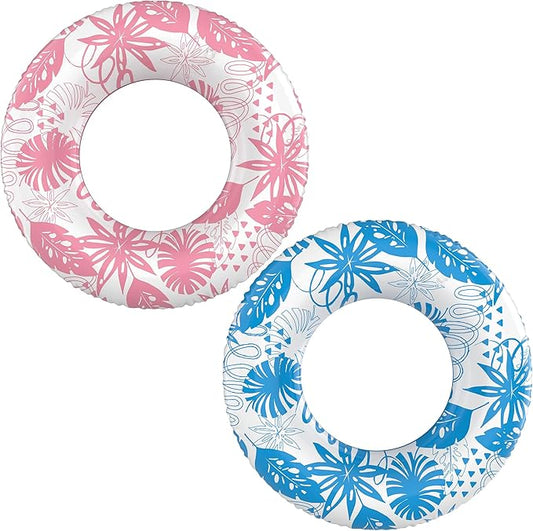 Inflatable Swim Tube Set - 2 Pack 90cm (35") Pool Floats, Durable Water Rings for Beach & Party (Blue + Green)