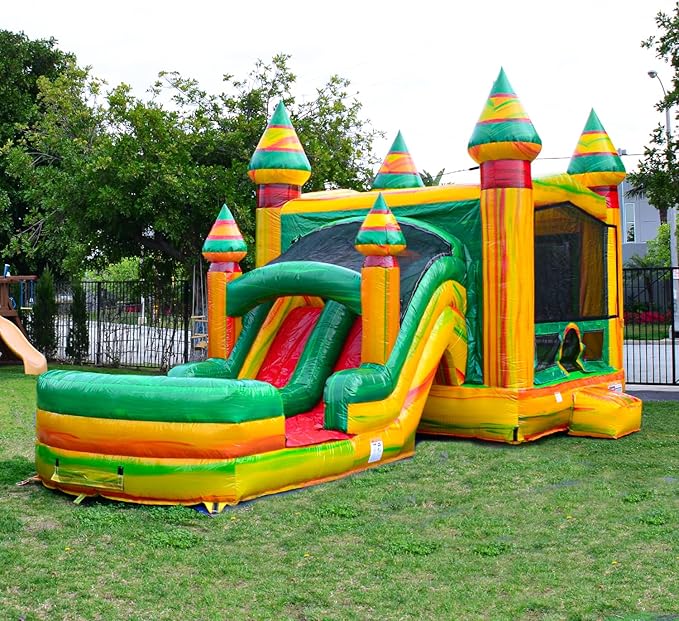 JumpOrange Fiesta Commercial Grade Bounce House Water Slide Combo with Pool for Kids and Adults (with Blower), Basketball Hoop, Wet Dry Use, Outdoor Indoor, Birthday Party, Rental Quality