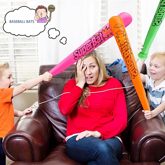 18 Pack 31.5 Inch Inflatable Baseball Bats Blow Up Baseball Bat Inflatable Toy Bat Inflates for Kids Carnival Birthday Baseball Theme Party Supplies, 6 Colors