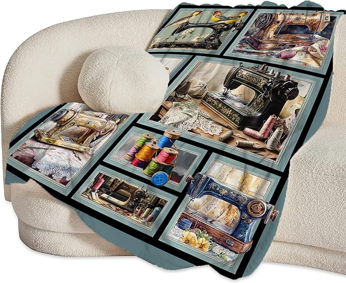 Sewing Blanket Gifts for Women Girls Adults Mom Grandma Seamstress Ultra Soft Cozy Sewing Machine Throw Blankets Fleece Fuzzy Plush Decor for Couch Sofa 50"x40"