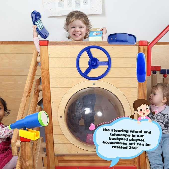 Playground Accessories Swingset Steering Wheel Plastic Telescope Telephone Swingset Phone Toy for Kids Outdoor Playground Backyard Treehouse
