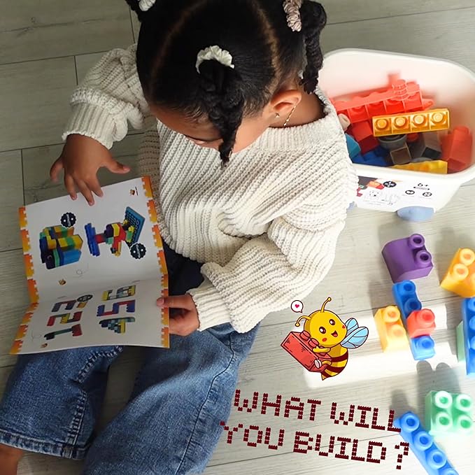 Big Soft Building Blocks for Toddlers 1-3 Year Olds - 50 Pieces in Storage Bin on Wheels - STEM Large Squishy Rubber Blocks for Sensory & Motor Skills - Montessori Stacking Baby Toys