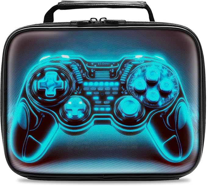 Gamer Lunch Box for Boys,Leather Boys Lunch Bag for Kids,Gamer Gifts for Kids,Insulated Video Game Lunchbox,Reusable Portable Lunchbox for School Travel Picnic Hiking Beach