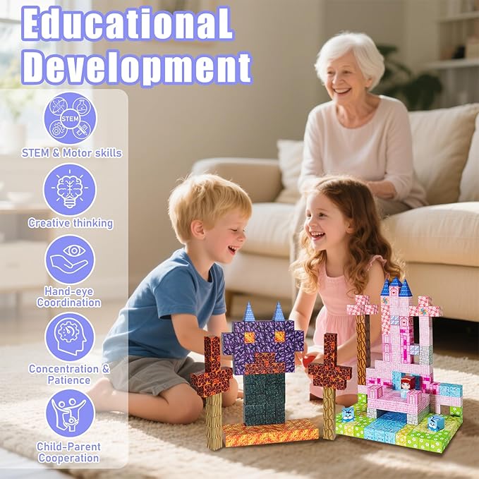 Magnetic Blocks - 150PCS Magnetic Building Blocks, STEM Constructions Magnet Blocks for Boys Girls Age 3 4 5 6 7 8 9 10, Sensory Stacking Toy Christmas Birthday Gifts for Kids