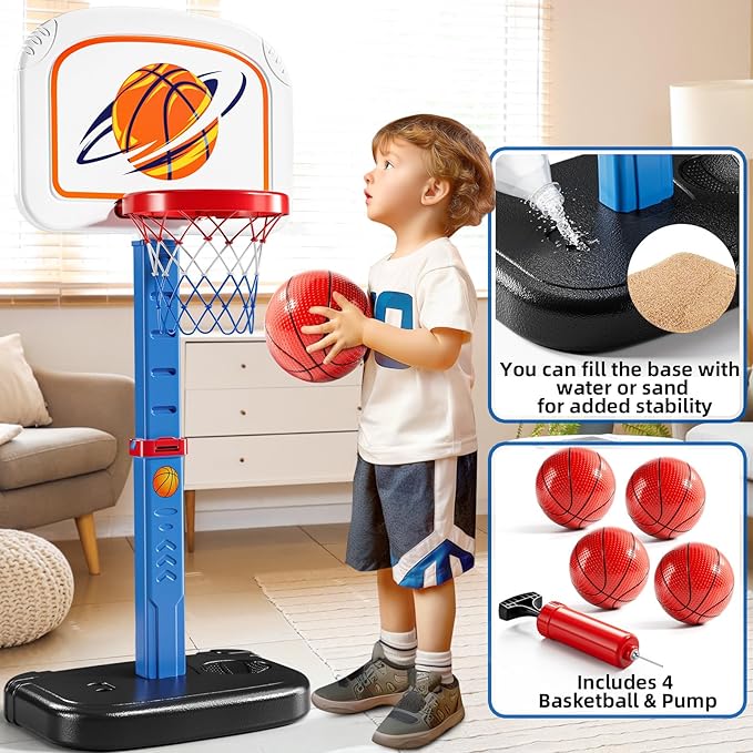 Swimming Pool Basketball Hoop, Adjustable Height Toddler Basketball Hoop, Includes 4 Balls and Pump, Poolside Water Basketball Indoor & Outdoor Toy for Boys Girls Kids Age 3-8