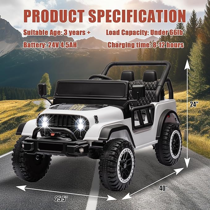 12V Ride On Car Truck for Kids with Remote Control,1 Seater 4WD Battery Powered Ride On UTV Toys for Toddlers Boys Girls, Off Road Electric Vehicle to Drive w/Bluetooth, LED Lights, EVA Wheels, White