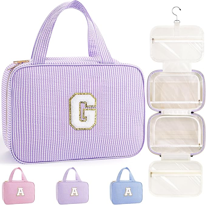 TOPEAST 2025 Graduation Gifts for Her - Hanging Toiletry Bag for Women, Travel Toiletry Bag Makeup Bag, Personalized Travel Essentials for Women - Letter G, Purple