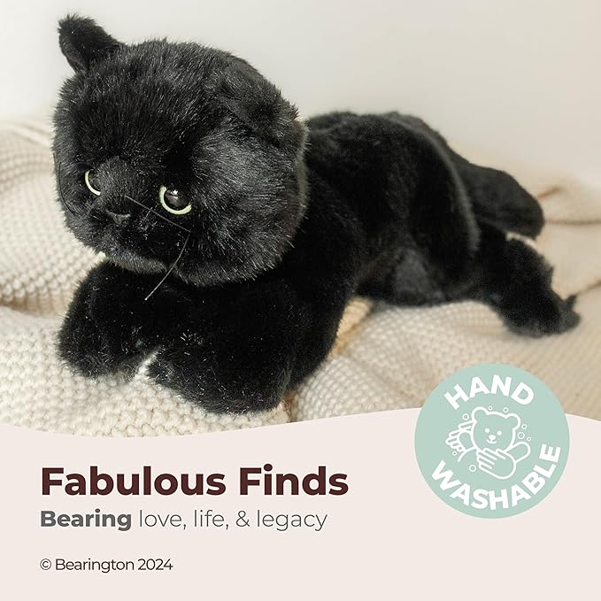 Bearington Collection Jinx 15-Inch Cat Plush Toy - Realistic Black Stuffed Animal for Kids