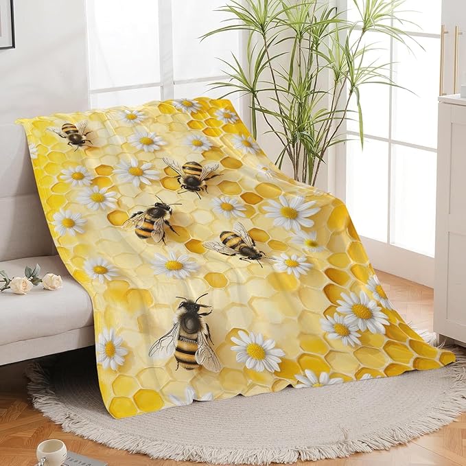 Bee Blanket Honey Bee Throw Blanket Gifts for Girls Women Kids Boys Adults Men Super Soft Cozy Plush Fluffy Fuzzy Fleece Blanket Home Decor 50''X60''