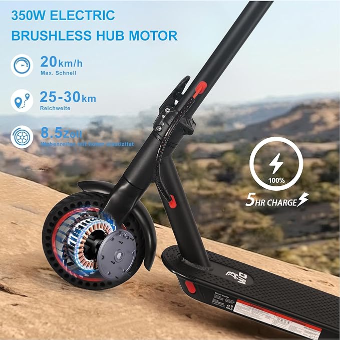 Adults Electric Scooter with App Control，8.5"/10" Tires, 19/22Mph, 350W/500W Motor, 21-28 Miles Range, Folding E-Scooter with Dual Suspension and Braking System (W4-16miles-350W)