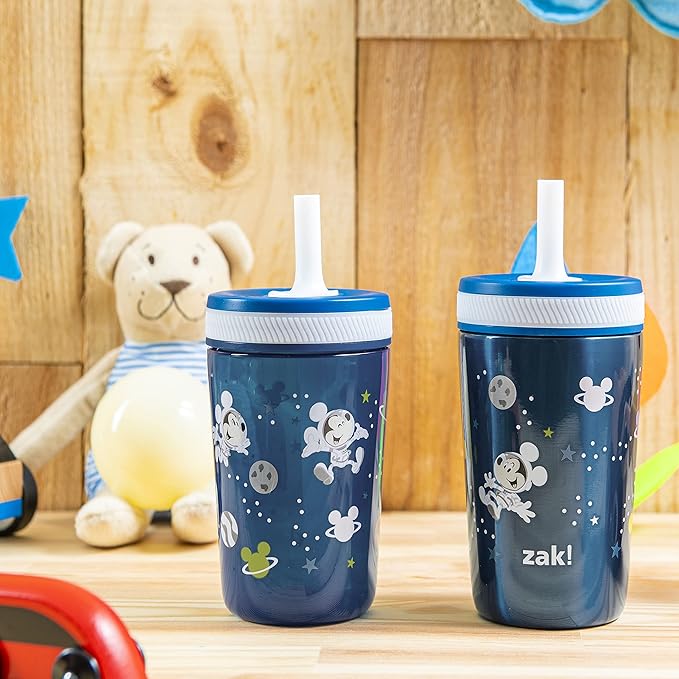 Zak Designs Disney Mickey Mouse Kelso Tumbler Set, Leak-Proof Screw-On Lid with Straw, Bundle for Kids Includes Plastic and Stainless Steel Cups with Bonus Sipper (3pc Set, Non-BPA)