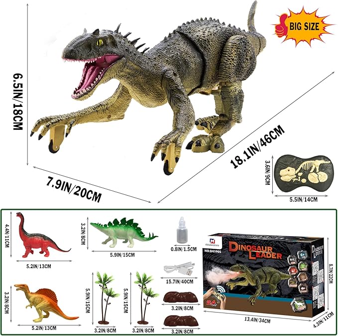 Remote Control Dinosaur Jurassic T Rex Toys for Boys Electronic RC Spray Raptor Walking Roaring Tyrannosaurus Rex Realistic 18.1" Rechargeable Birthday Gift for Kids Girls 3 4 5 6 7
