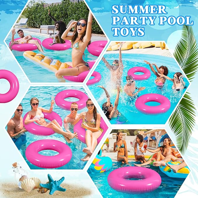 6 Pcs Inflatable Pool Floats 28 Inches Swim Tube Bulk for Adults Swimming Ring Pool Floaties for Beach Party Decorations Women and Men River Lake Summer Vacation Holiday (Rose Pink)