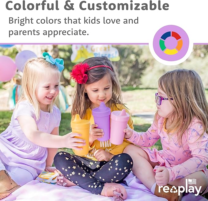 Re-Play Spill-Proof Sippy Cups - Reusable 10 Oz Set of 4, Dishwasher & Microwave Safe, Made in USA, Grinchmas