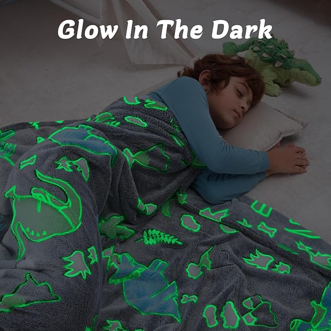 QSTEHEML Dinosaur Glow in The Dark Blanket,Dinosaur Gifts for Boys Age 3 4 5 6 7 8 9 10 11 12 Year Old, Soft Throw Blanket for Kids - Christmas Birthday Bedroom Decor 50"×60"