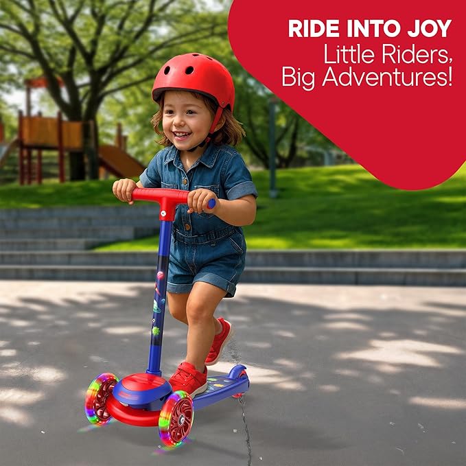 3 Wheel Scooter for Kids, Smooth Light Up LED Front Wheels, Wide Anti Slip Deck, Rear Foot Brake, Easy Lean to Steer Maneuvering, Indoor & Outdoor Ride On Toys for Ages 2 Up