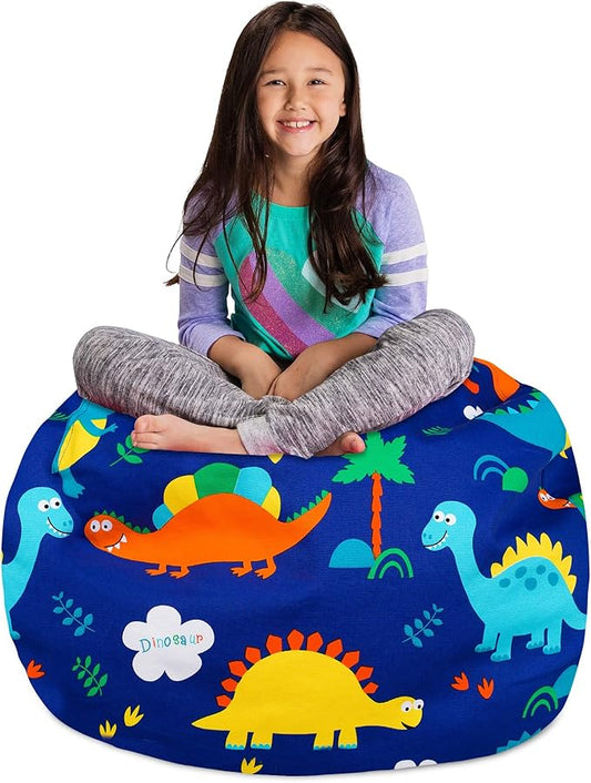 Posh Stuffable Kids Stuffed Animal Storage Bean Bag Chair Cover - Childrens Toy Organizer, Large-38 - Canvas Dinos on Blue