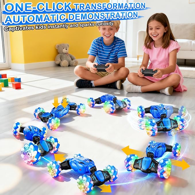 Remote Control Car for Boys 4-7 8-12, 4WD Rc Stunt Car 360° Rotate Transform,Off Road Drift with Lights,All Terrains RC Cars for Kids, Boys Girls Gifts for Age 7 8 9 10 11 12 Years Old