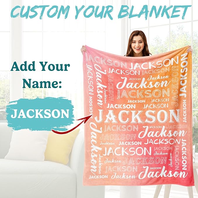 Ship Next Day, Personalized Baby Blanket with Name - Printed in USA, Custom Name Blanket for Boys Girls Kids, Customized Flannel Blankets Gifts for Teen Shower Toddlers Christmas Brithday
