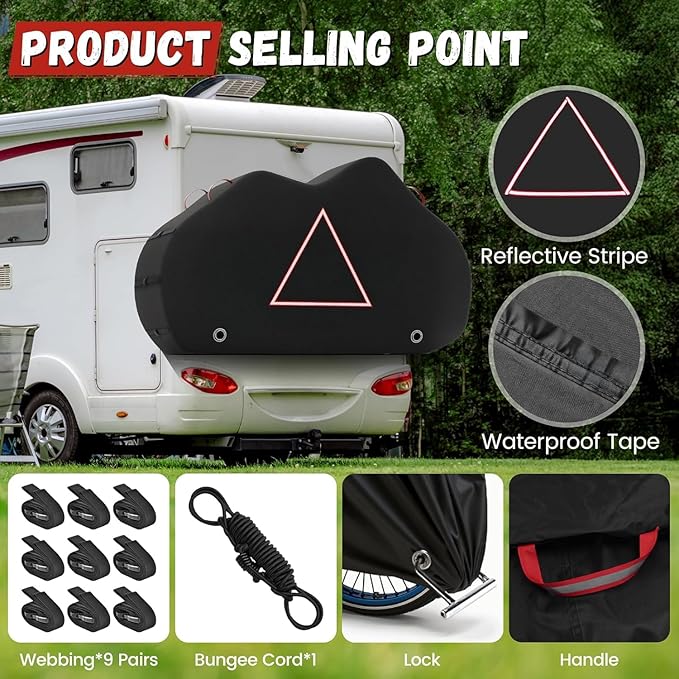 Bike Cover for Transport 2 Bikes Outdoor Bike Covers for 2 Bikes on Rear Bike Rack Transport Heavy Duty Waterproof, 420D Bicycle Rack Covers for 2 Bikes on Car Hitch Travel Storage Type2