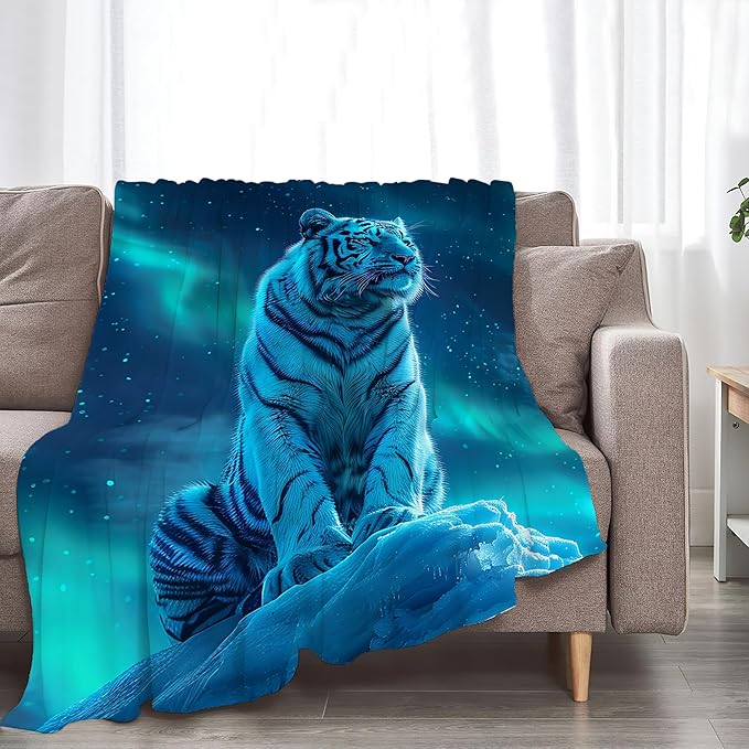 White Tiger Blanket Tiger Throw Blanket Tiger Gifts and Decor Tiger Blanket for Men Women Girls Boys Soft Warm Cozy Fleece Blanket for Couch Sofa Bed 80"x60"
