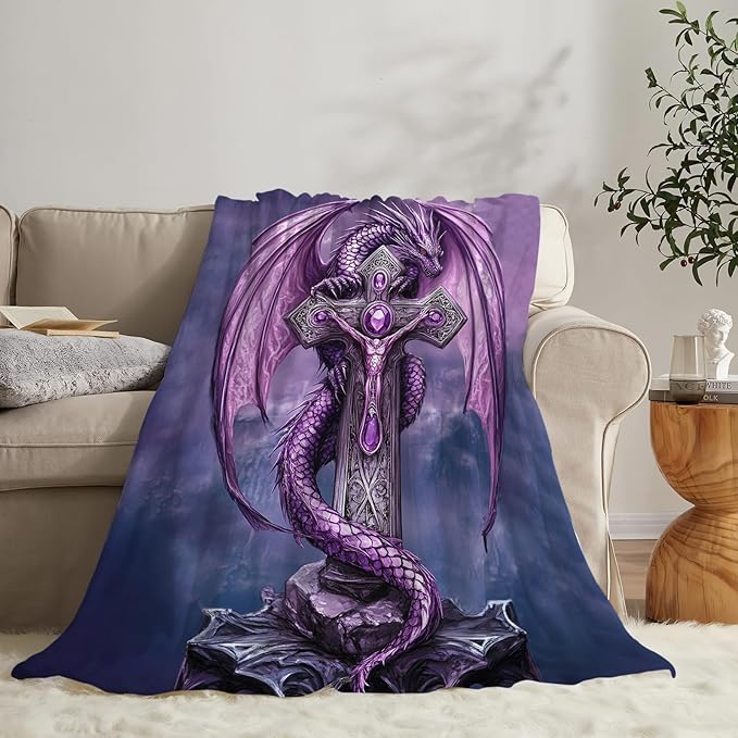 Dragon Blanket Purple Dragon Gifts Throw Blankets for Girls Boys Women Men Plush Cozy Flannel Fleece Fuzzy Party Blanket for Bed Couch Sofa 60"X50"